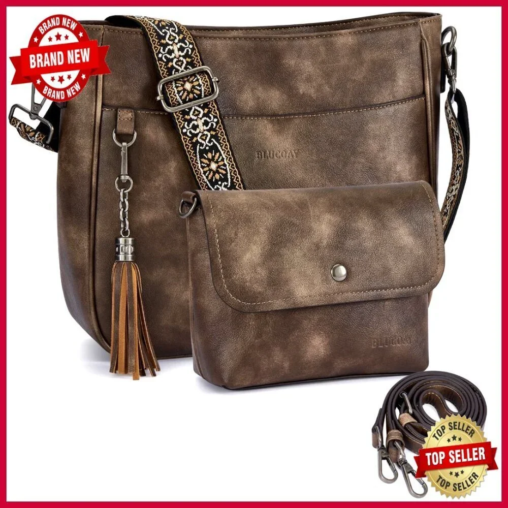 Vegan Leather Crossbody Bag Set with Adjustable Straps, Large Capacity